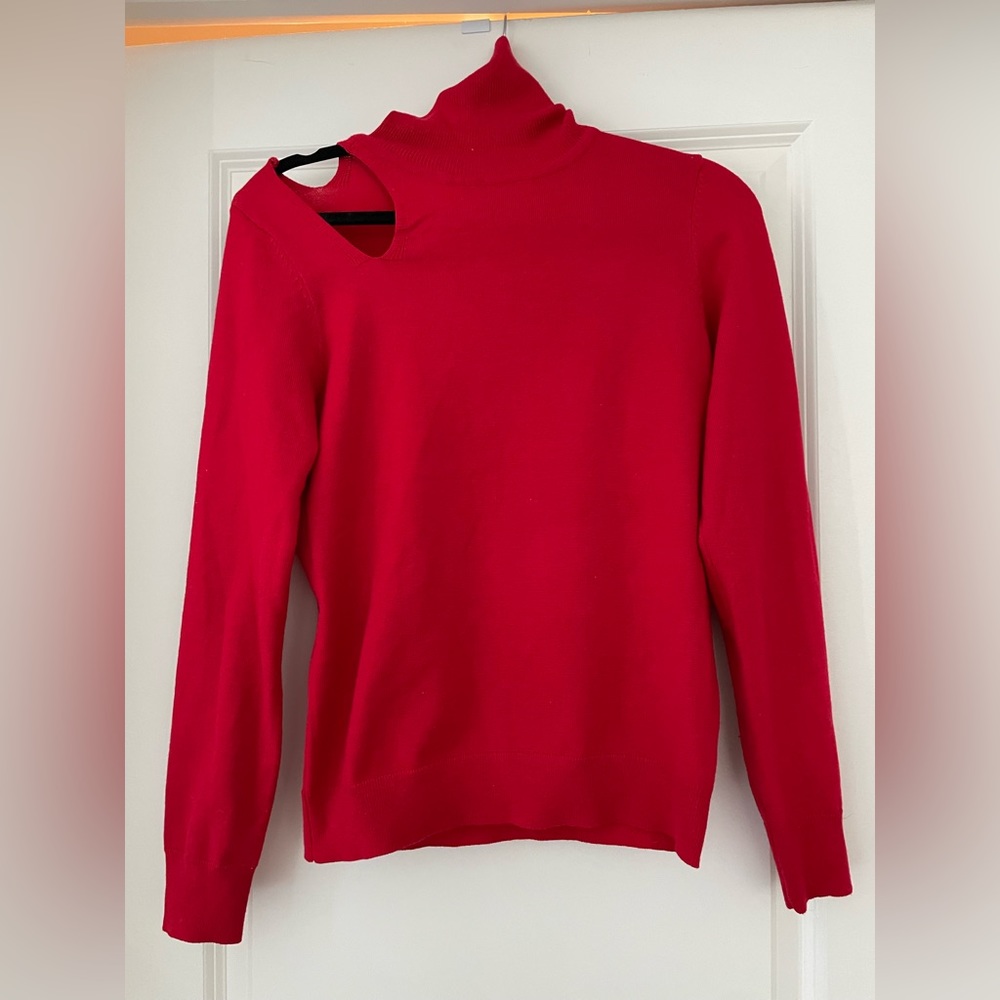 Catherine Malandrino Women's Dessie Cut-Out Turtleneck Sweater, Red, Small